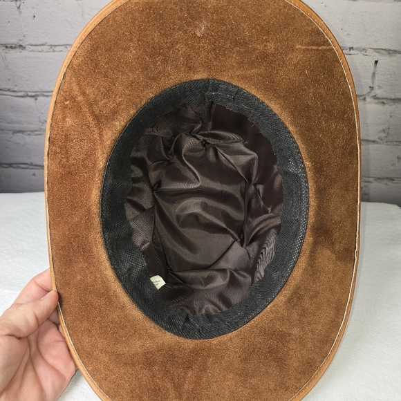 Tan Leather Cowboy Hat With Real Cowhide Hair Inset Euc - Picture 4 of 9